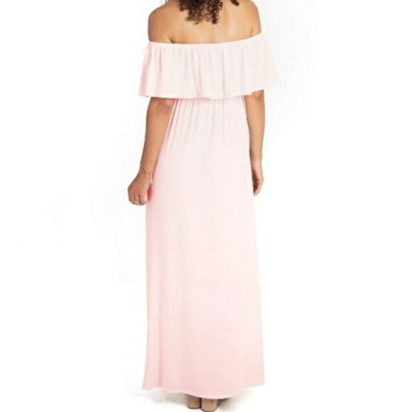 INGRID & ISABEL boho maternity ruffle off the shoulder pink maxi dress Sz S NEW - Picture 3 of 9